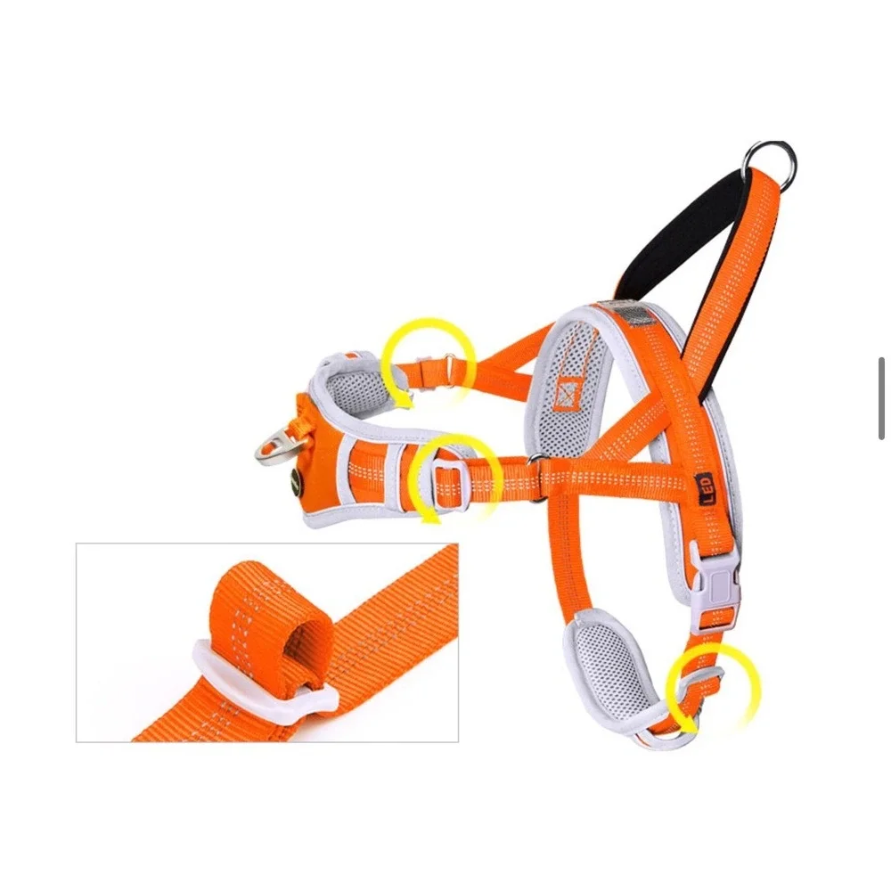 AdventureMore No Pull Dog Harness Orange Large Reflective Adjustable Handle L